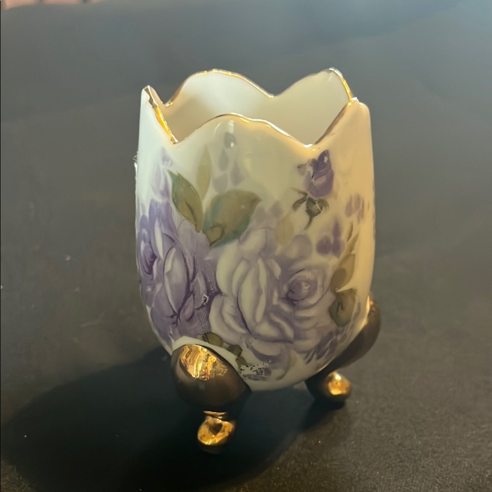 Floral Purple and Gold Ceramic Vase